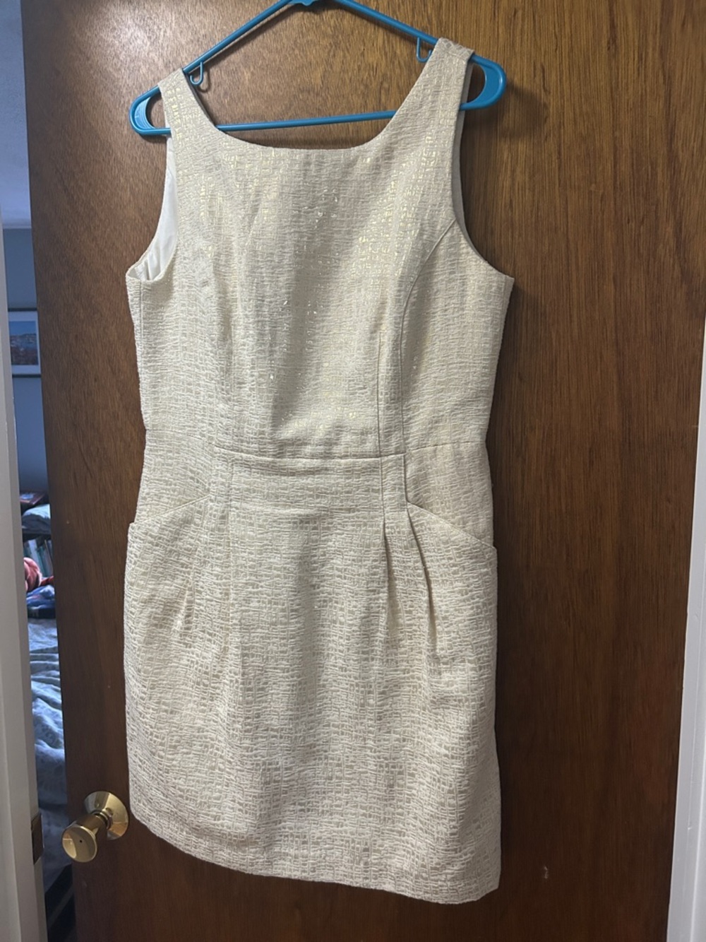 Sleeveless Cream Textured Sheath Dress